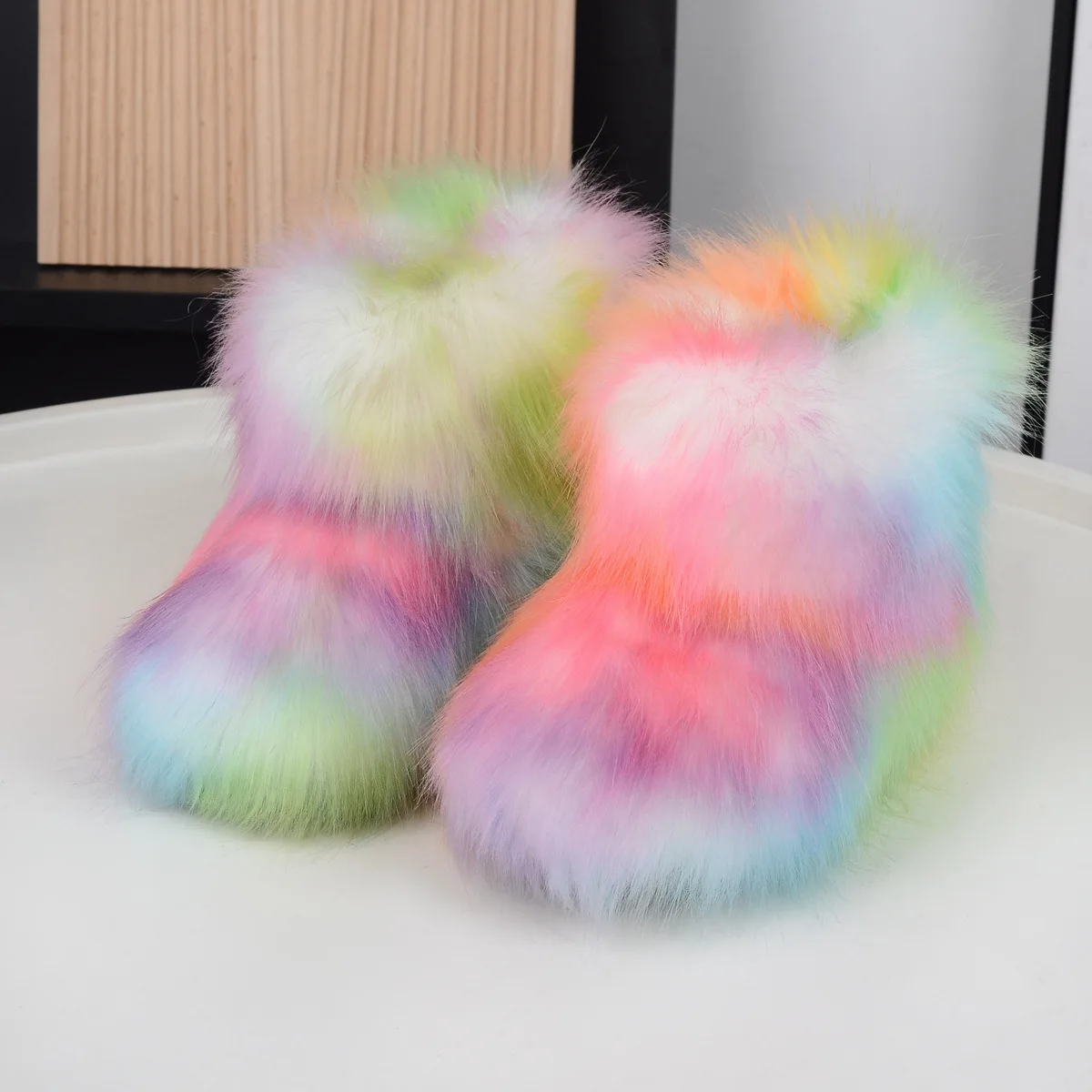 Winter Kids Boots  New Faux Fur Toddler Girl Boots Fashion Colorful Fur Children Ankle Snow Boots Warm Shoes Girls Christmas