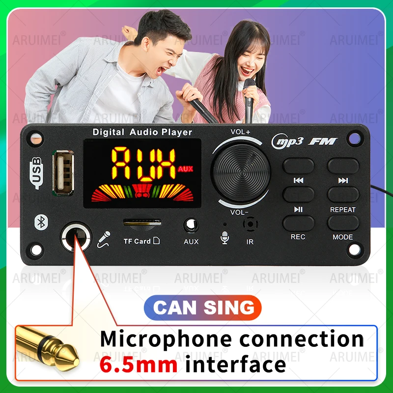 لوحة فك تشفير 12 فولت بلوتوث 5.0 MP3/WAV/FLAC تيار مستمر 12 فولت - نظام صوتي للسيارة Hi-Fi مع USB/TF/FM وتسجيل المكالمات