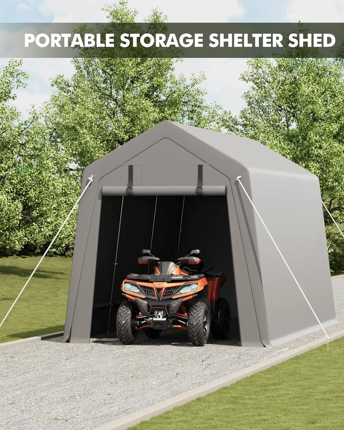 7 X 12 Ft Carport Storage Shed, Portable Garage With Roll-Up Zipper Door, Heavy Duty Waterproof Tarp, Storage For Motorcycle,