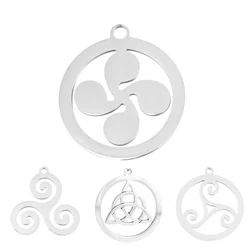 Lauburu Basque Cross Pendant Triskele Our Lady Round Pendat Both Sides Mirror Polished Stainless Steel Jewelry Charms 1 Piece