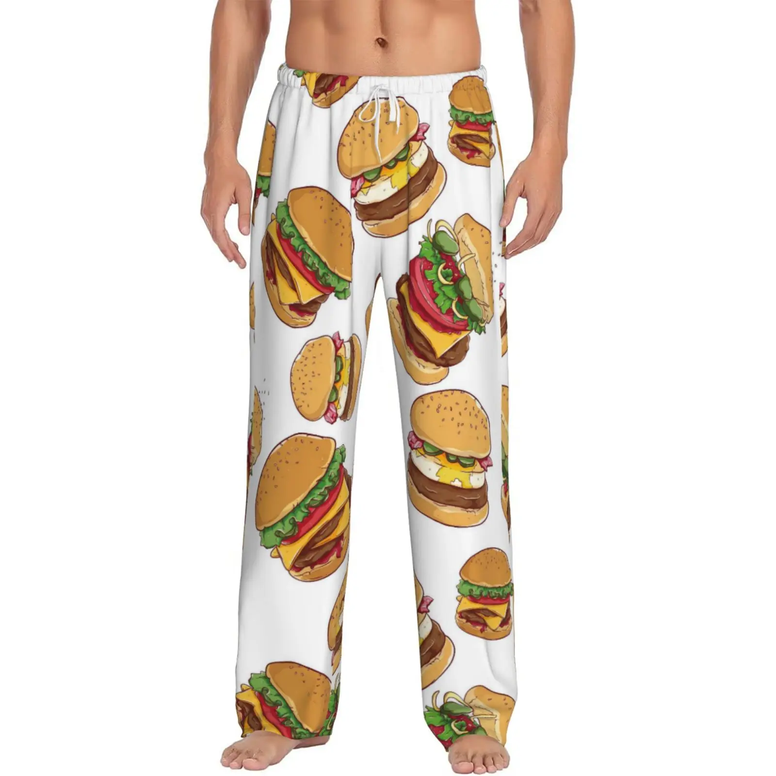 

Мужские домашние брюки с рисунком гамбургера, пижамные штаны, повседневные брюки, брюки для сна