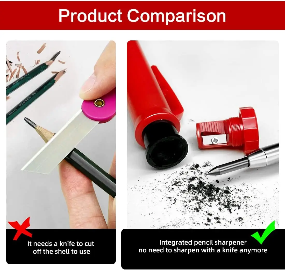 Solid Carpenter Pencil Set For Deep Hole Marker With Refill Leads Marking Wood Tool Woodworking Deep Hole Mechanical Pencils