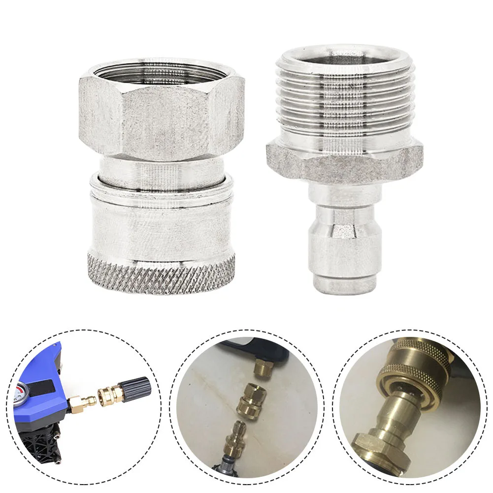 Stainless Steel High-Pressure Washer Quick Connector Leak-Proof Fitting Compatible With Garden Hose And Car Wash Pumps 22x1.5mm