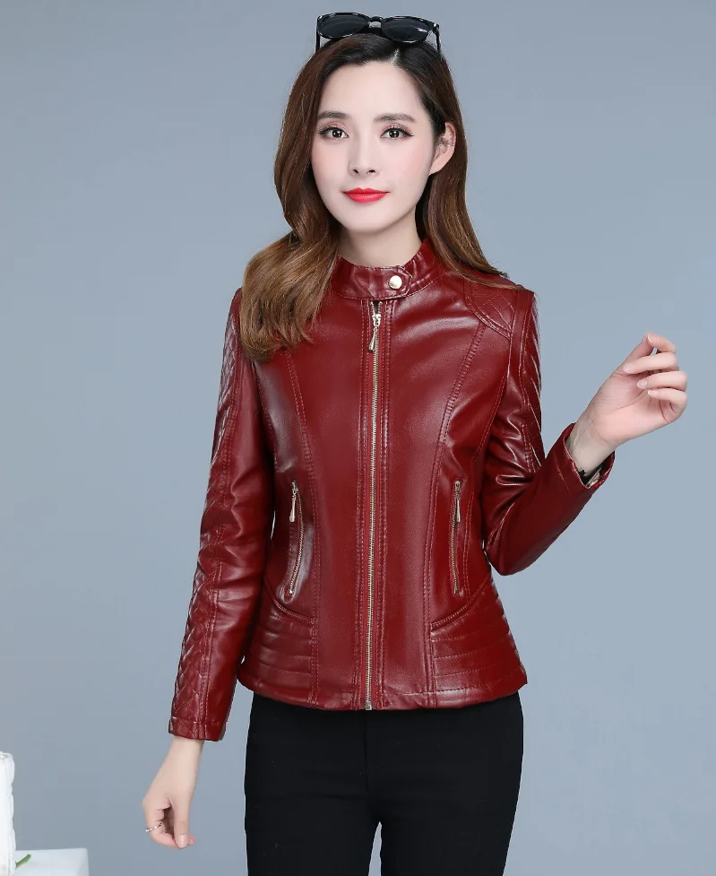 Faionable Leder Jaet Damen Casual Slim Fit ort Zipper Sle Koreanische Version Frühling Herbst Oberbekleidung