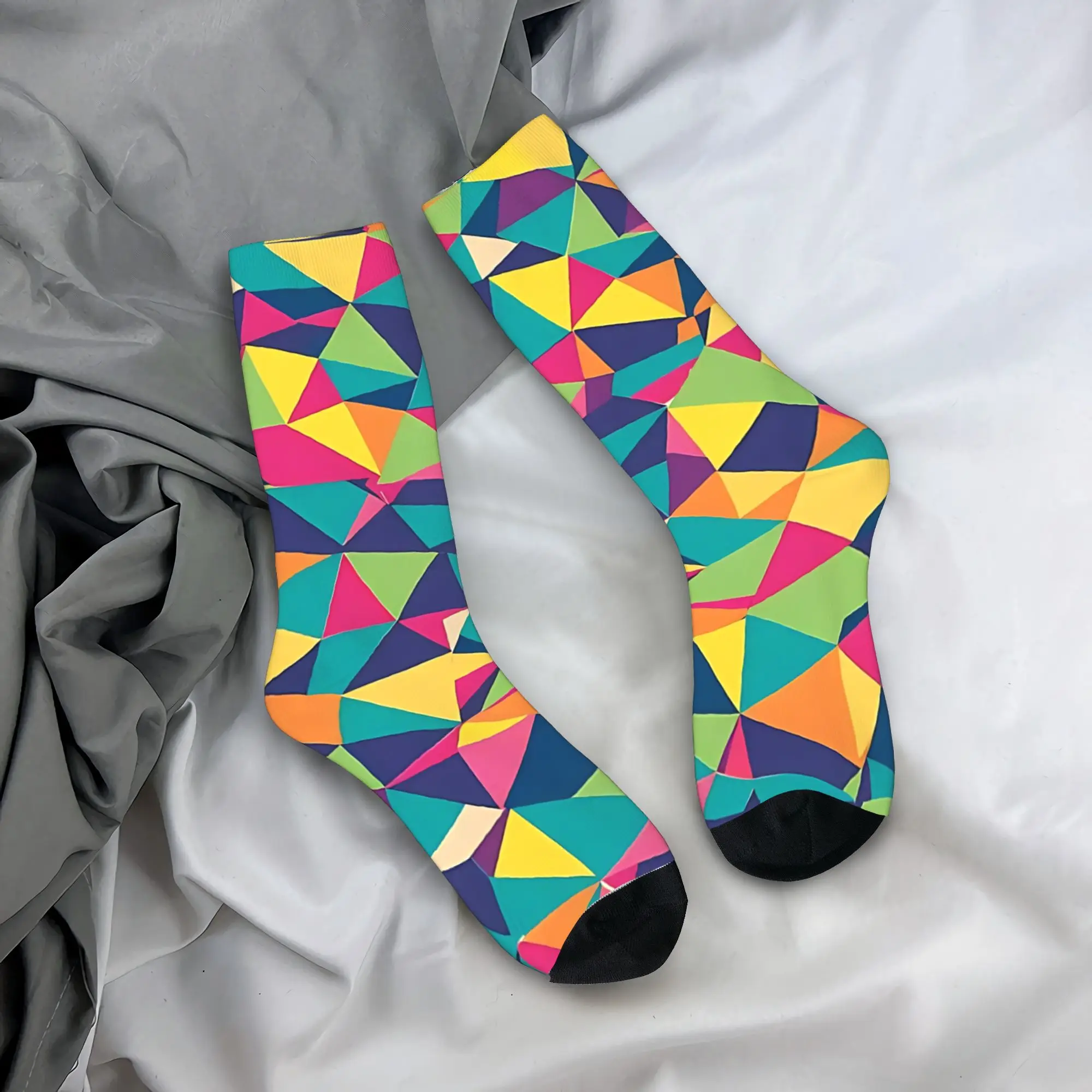 

Pattern With Multicolored Geometric Shapes Socks Geometric Stockings Men Soft Breathable Cycling Socks Autumn Non Slip Socks
