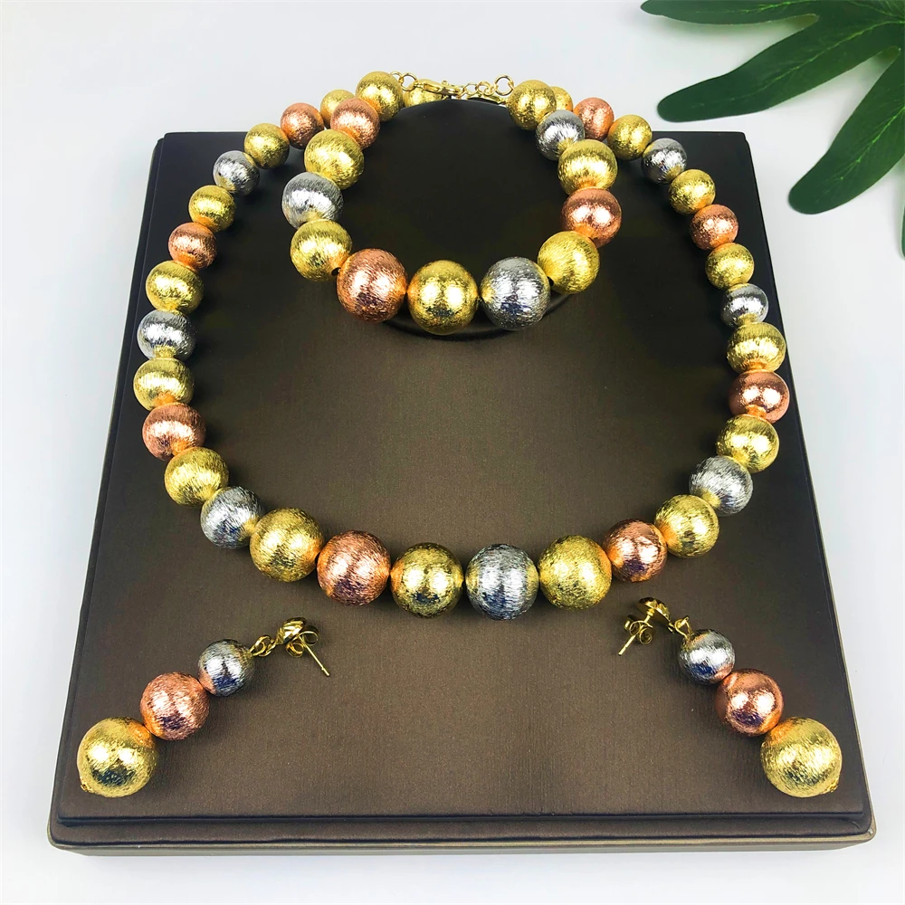 

Dubai Gold-Plated Jewelry Set For Women Beads Earrings Bracelet Rings Wedding Party Gifts Women's Accessories