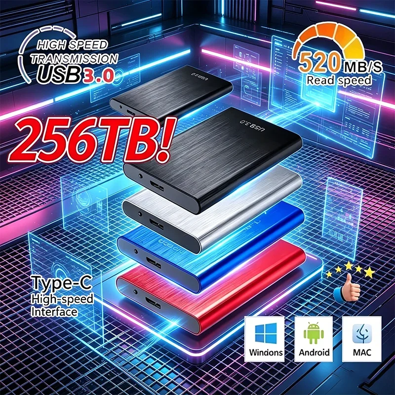 

256TB High-Speed Portable SSD External Hard Drive 2TB 8TB Mass Storage USB 3.0 Interface for Laptops And Computers