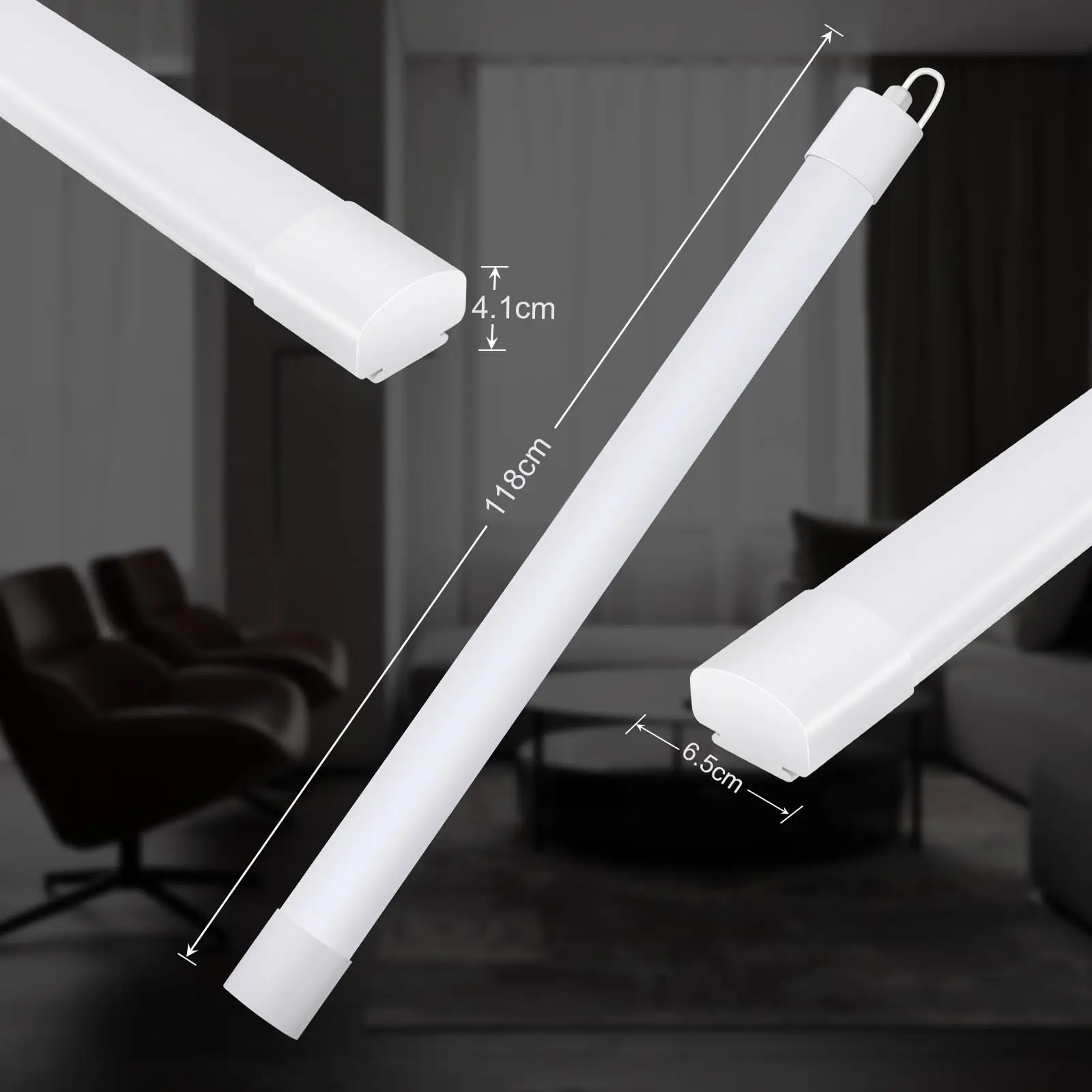 Packung mit 2/4 LED-Nassraumleuchten, 120 cm, 36 W, 3960 lm, IP66, Deckenröhre, 4000 K, Neutralweiß, für Keller, Garage, Küche – Detail 4