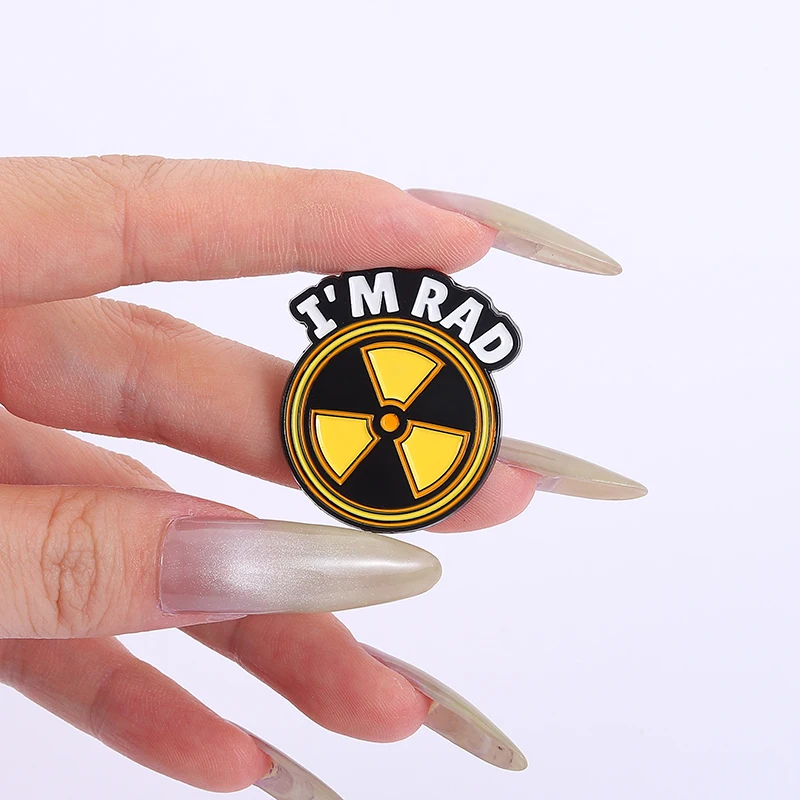 Radioactive Radiation Brooch Enamel Pins Hazard Warning Radiation ! I’m RAD skeleton Brooch Backpack Lapel Badges Jewelry Gifts