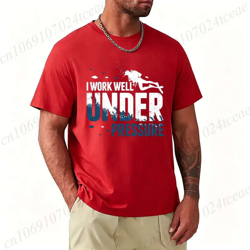 Diver I Work Well Under Pressure Hipster Graphic Print Men Tee Short Sleeve T-shirt Dive Scuba Diving Fashion Casual Tee Shirts view 4