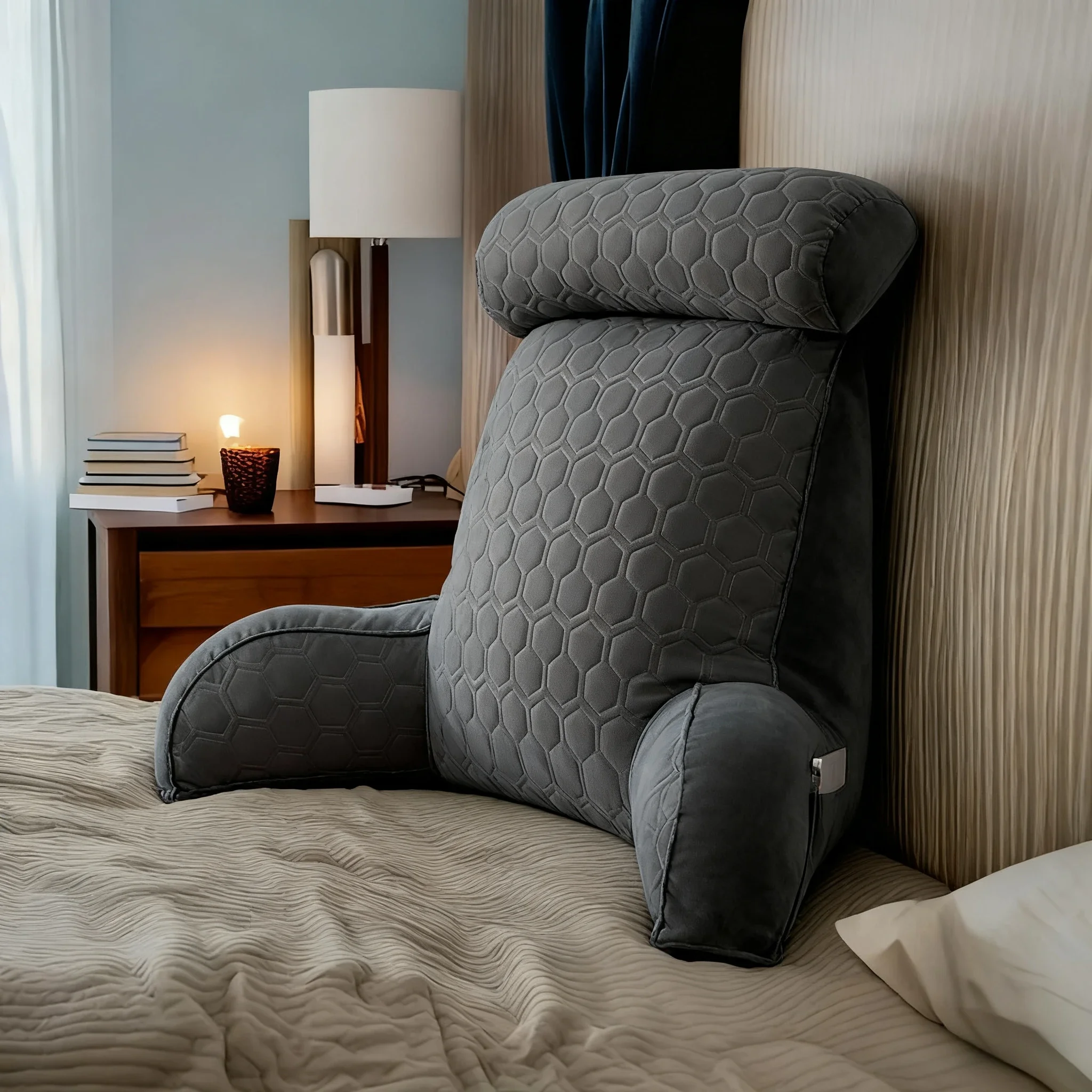 

Подушка для чтения Стандартная подушка для кровати Большая спинка Мягкая крутая шелковая латексная подушка Моющийся чехол для стула с карманами Подушка для кровати