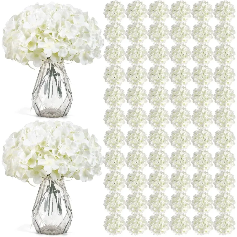

104 PCS Artificial Hydrangea Flowers, Silk Hydrangea Artificial Flowers Heads with Stems, Full Hydrangea Flowers for Wed