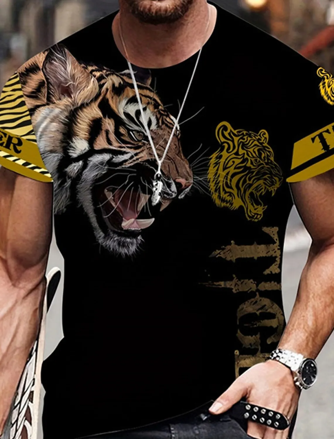 Fashion Design Men\'s Harajuku 3D Tiger Print T-Shirt Summer Vintage Short Sleeve Top Vintage Street T-Shirtfitnesst-Shirt2Xs-6Xl