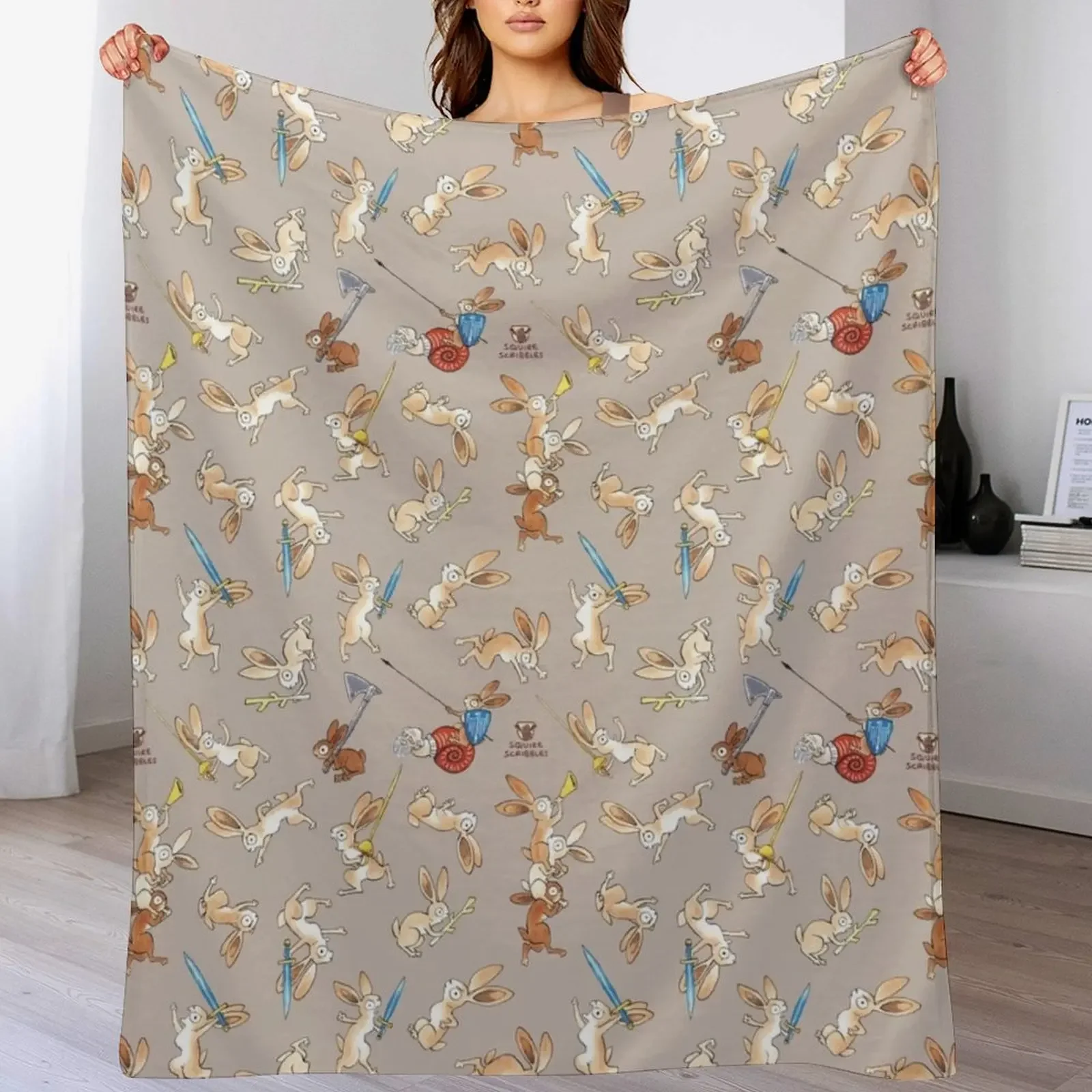 

Medieval Rabbits - WARM GREY version Throw Blanket Portable Lightweight Blanket for Travel Camping