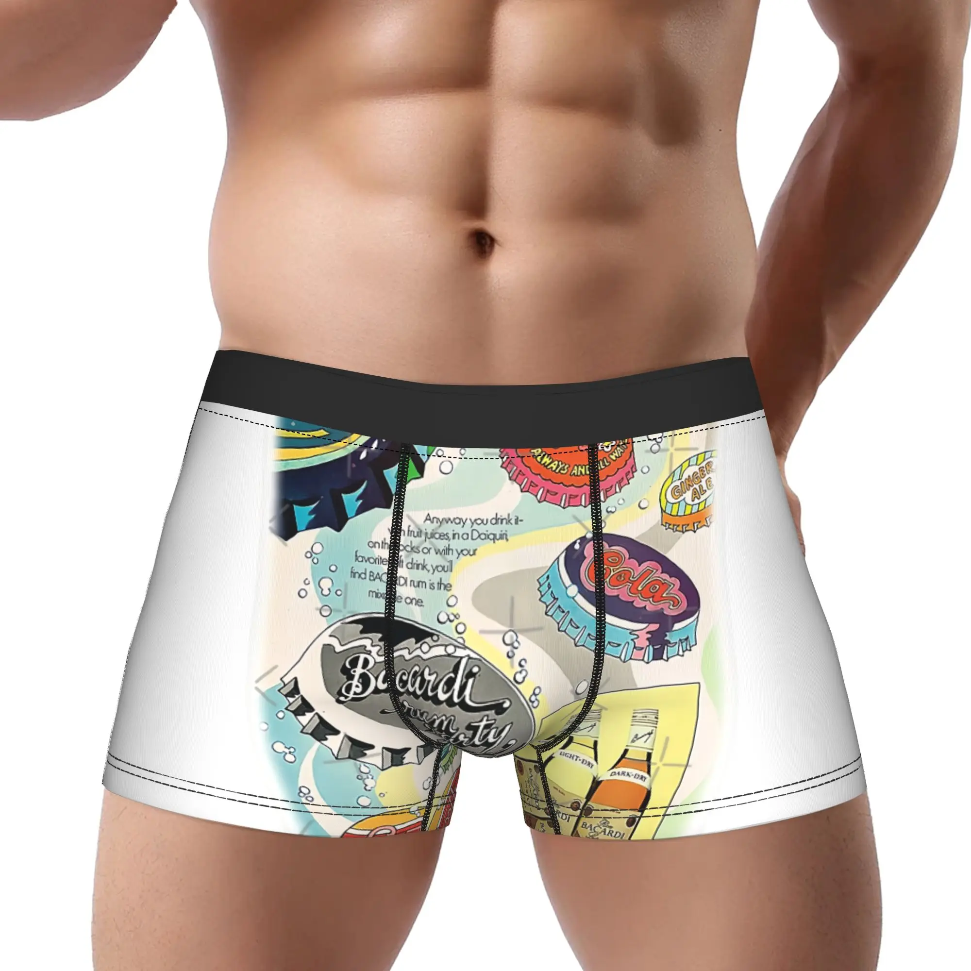 

bBacardi Rum Party Bottle Cap Vintage Ad bBacardi Underpants Homme Panties Male Underwear Comfortable Shorts Boxer Briefs