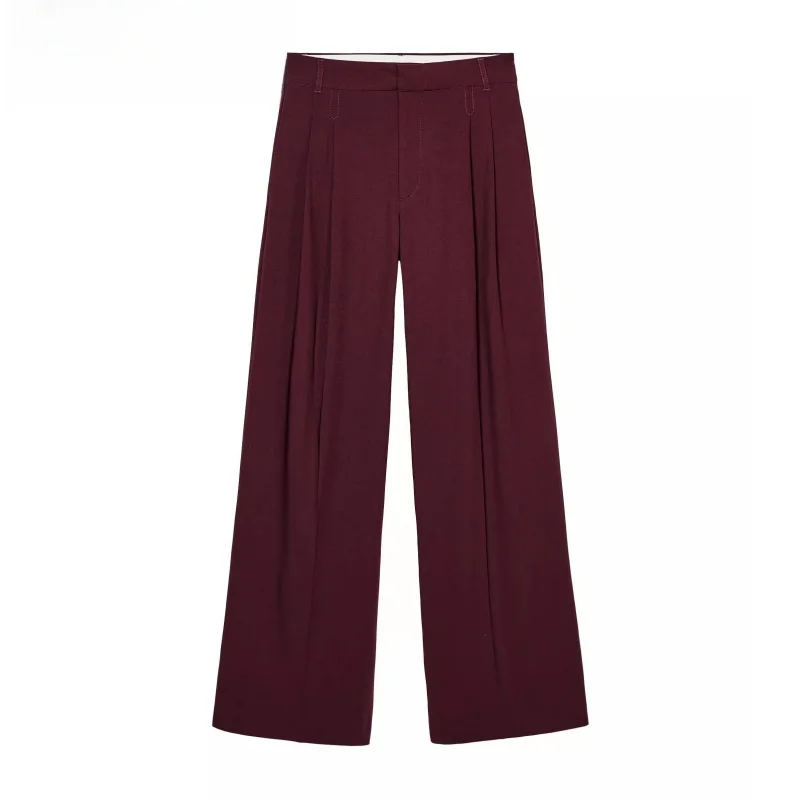 

Spring Women's Loose Fit Casual Suit Jaet Double Pleat Long Pants Commute Sle Regular Sve Long Sve Pure Color