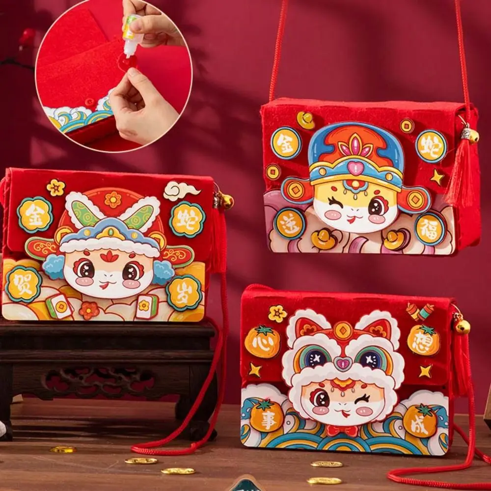 Sac à main en tissu Non tissé, bricolage avec corde, motif serpent, nouvel an, sac de bricolage, dessin animé, Style chinois, paquet de matériel de maternelle