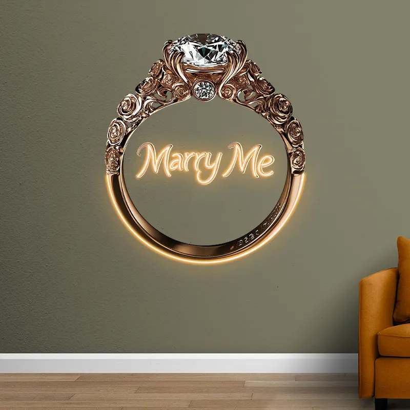 Marry ME Ring Neon Sign, Creative Wall Hanging Neon Light, Proposal & Wedding Ceremony Atmosphere Decor Light