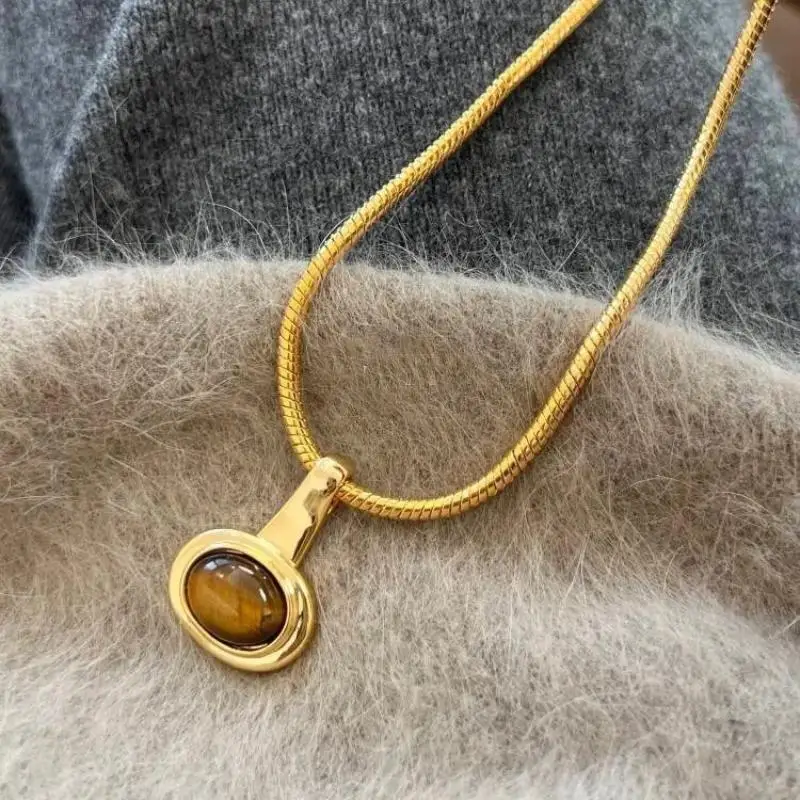 New Tiger Eye Stone Necklace Women's Fashion Jewelry Accessory Coffee Color Beads Jewelry Accessories