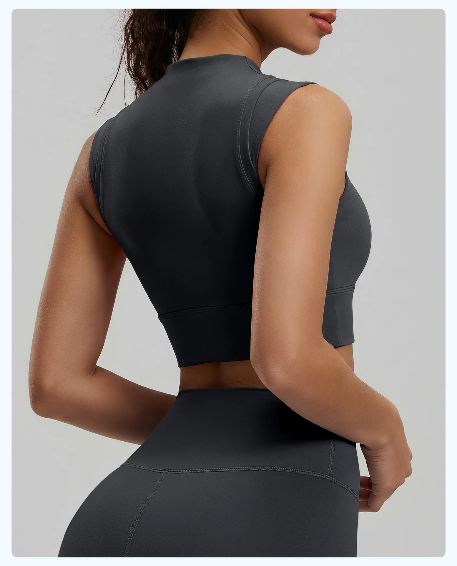 Women's high-neck sports vest with double-sided satin fabric, high elasticity, shock-absorbing and shaping yoga underwear view 6
