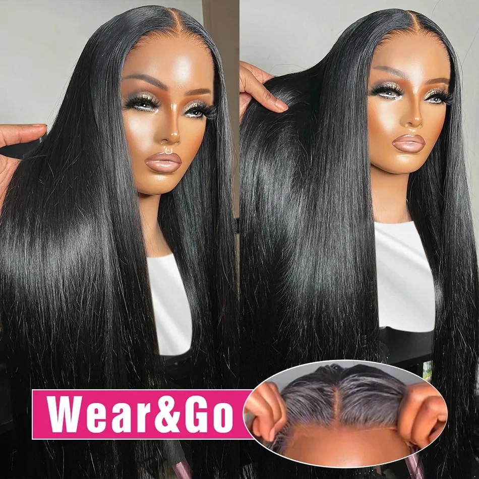 Wig rambut dasar & jalan hitam alami pra-semuanya 5x5 Wig rambut manusia lurus 3D Depan renda pra-potong transparan simpul ByeBye