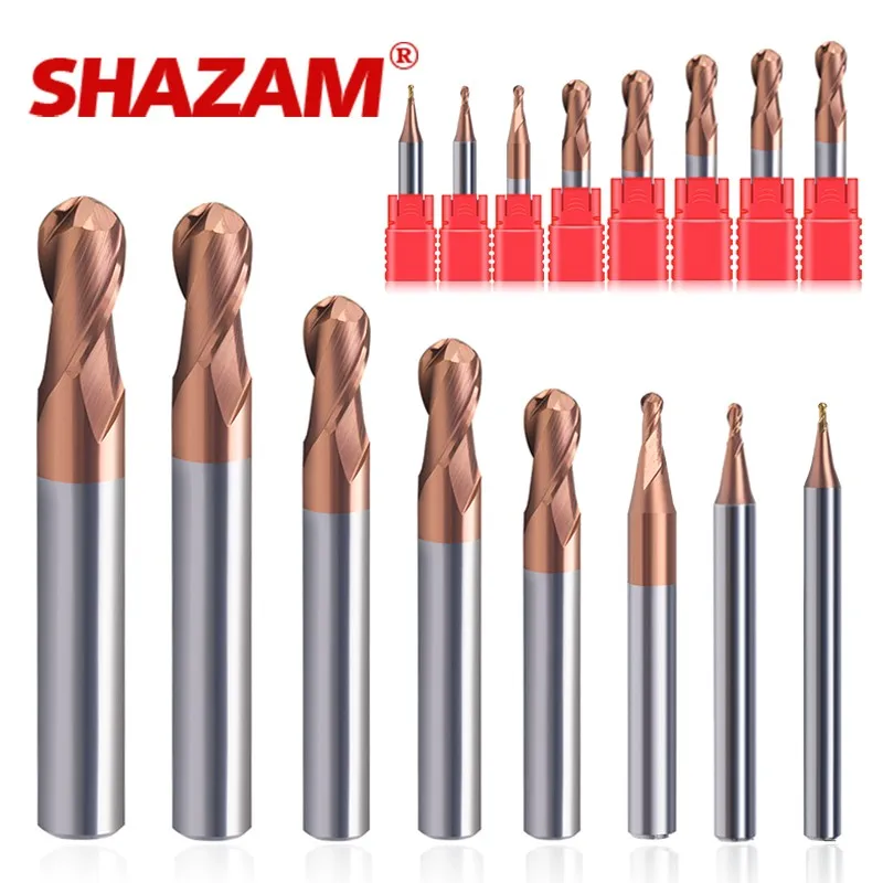 

SHAZAM R0.5-R6.0mm 11-Piece-Set Tungsten Steel Ball Nose Milling Cutter HRC55 2-Flute End Mill CNC Machining Endmills Tools