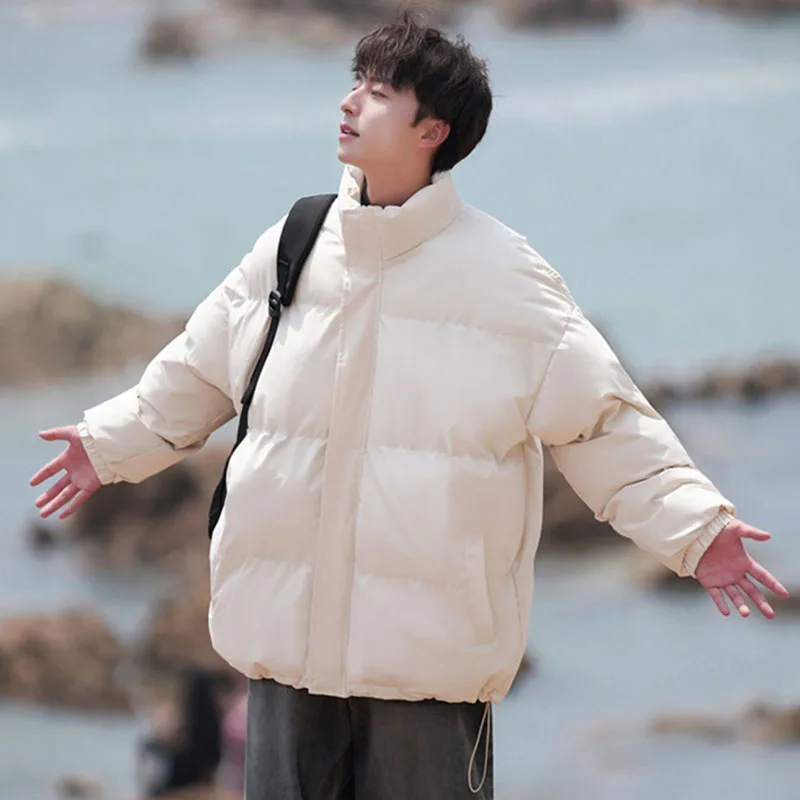 سترة شتوية سميكة للرجال للحماية من البرد في الهواء الطلق وسحاب دافئ وياقة واقفة سترات هاراجوكو كاجوال فضفاضة مبطنة بالقطن #1