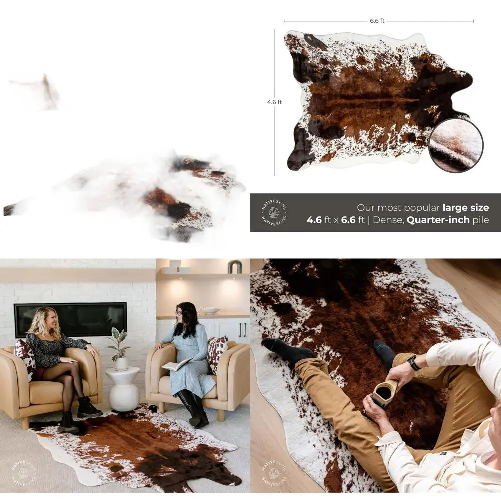 

Large Faux Cowhide Rug - Brown, 4'7x6'7, Triple Layer, Soft Pile, Hand-Cut, Suede-Like Non-Slip Backing, Western Style