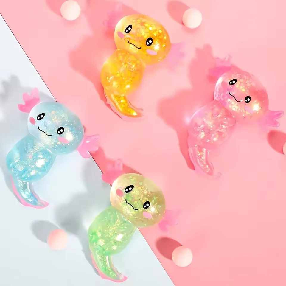 4pcs Colorful Salamander Toys Cute Malt Sugar Filled Stretchy Axolotl Fun Squeeze Birthday Supplies Party Favors Color Random