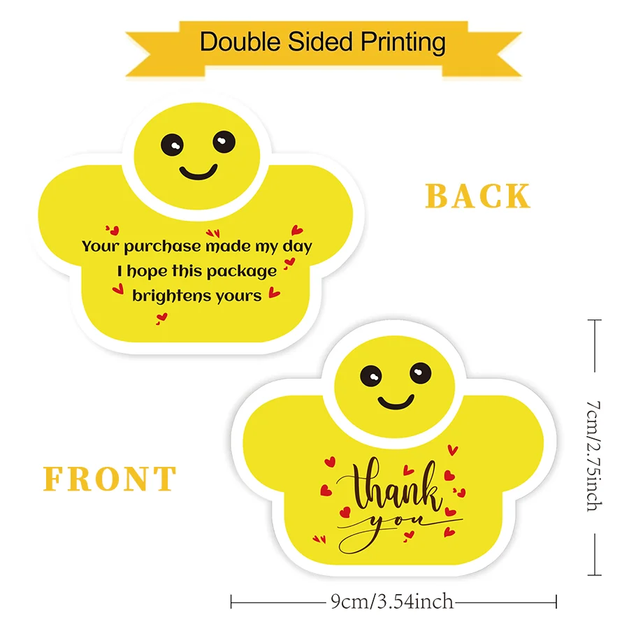 100 Pcs Unique Happy Shaped Thank You Cards for Small Business, Double-Sided Printing, Premium Card Stock