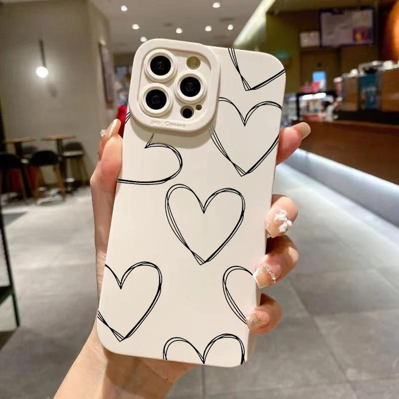 Black White Love Shockproof Phone Case For iPhone 11 12 13 14 15 16 Pro Max XS X XR 7 8 Plus SE 2022 Soft Silicone Bumper Cover