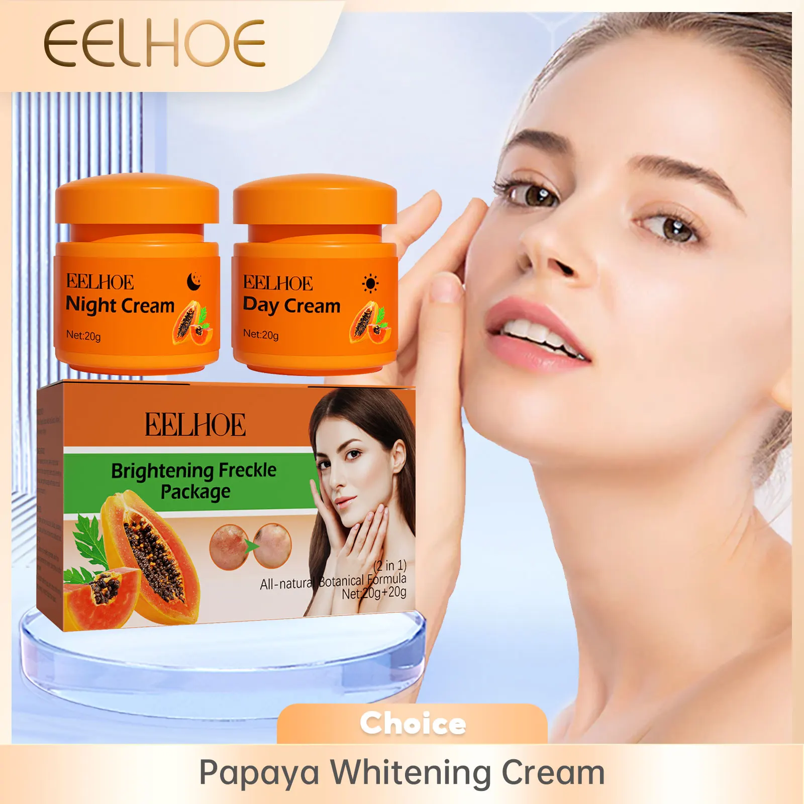 Wybielający krem do twarzy z piegami Papaya Dzień Nocne plamy słoneczne Korektor Znikający pigment Rozjaśniający odcień skóry Wybielający odżywczy