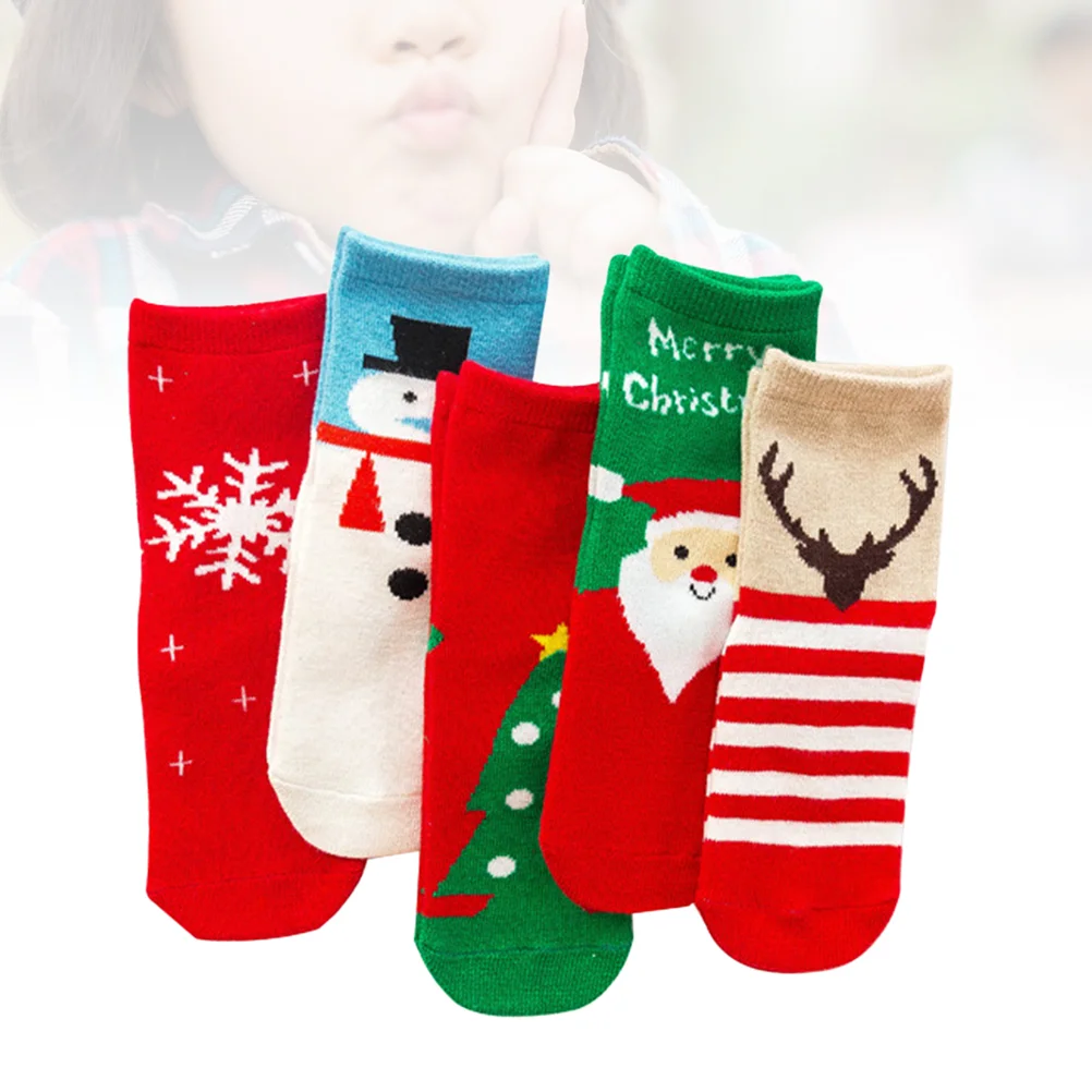 5 Pair Kids Gifts Children's Christmas Stocking Socks Winter Cotton Warm for Red Newborn