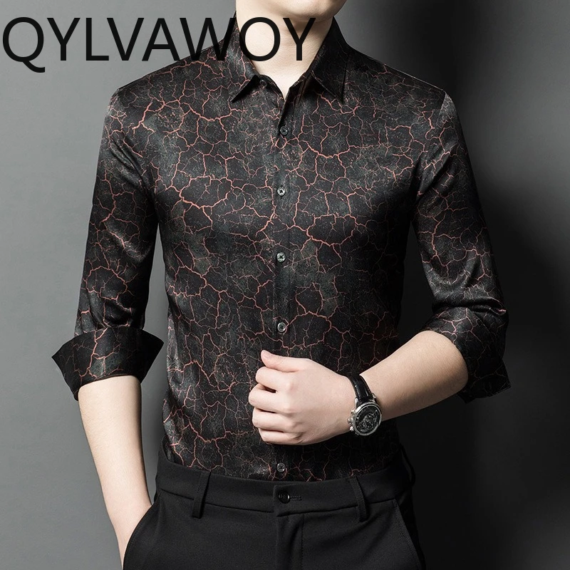 QYLVAWOY Genuine Brand Black Shirt 90.8% Mulberry Silk Men's Shirts Business Shirts for Man Long Sleeve Loose Camisas Masculina