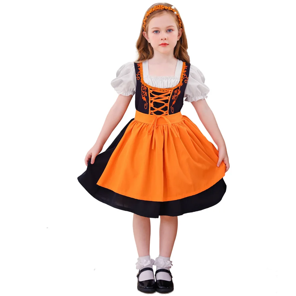 Beer Festival girls' performance Halloween pet dog cosplay Costume orange set forgirls and pet