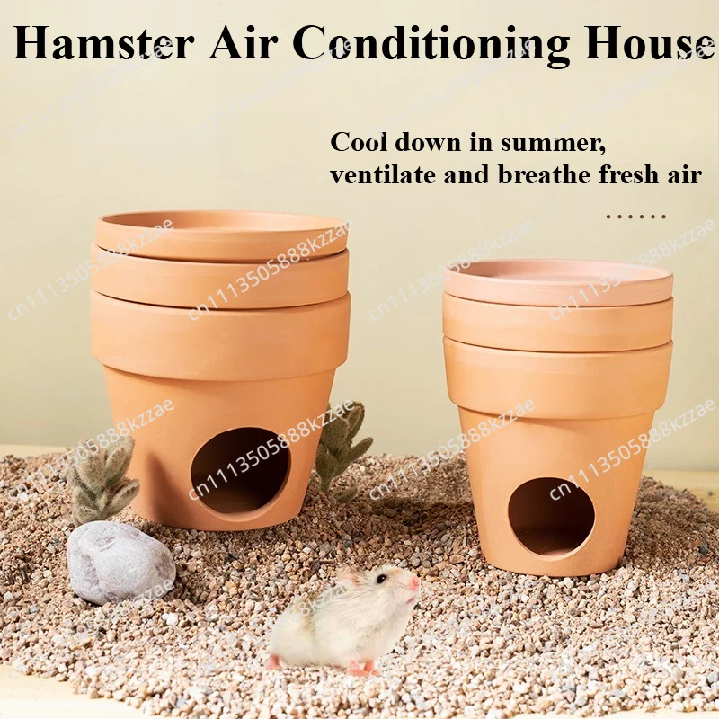 Multi-functional hamster cooling red pottery ice house ventilated breathable gold thread bear summer air conditioning nest villa
