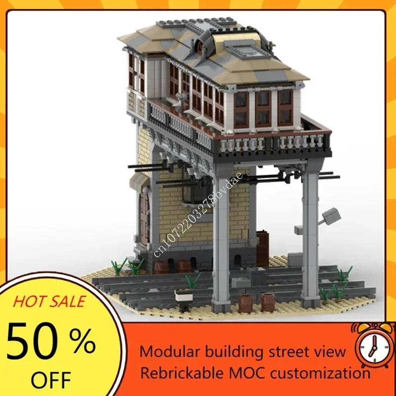 MOC Building Blockรถไฟแพลตฟอร์มRail Tower House DIYอิฐประกอบของเล่นคริสต์มาสของขวัญคอลเลกชันของขวัญวันเกิด