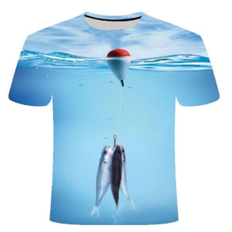 2022 Men\'s Fishing T-shirt Trendy Summer Fish Outdoor T-shirt Men 3D Cool Printed Fishing Men\'s Short Top Casual