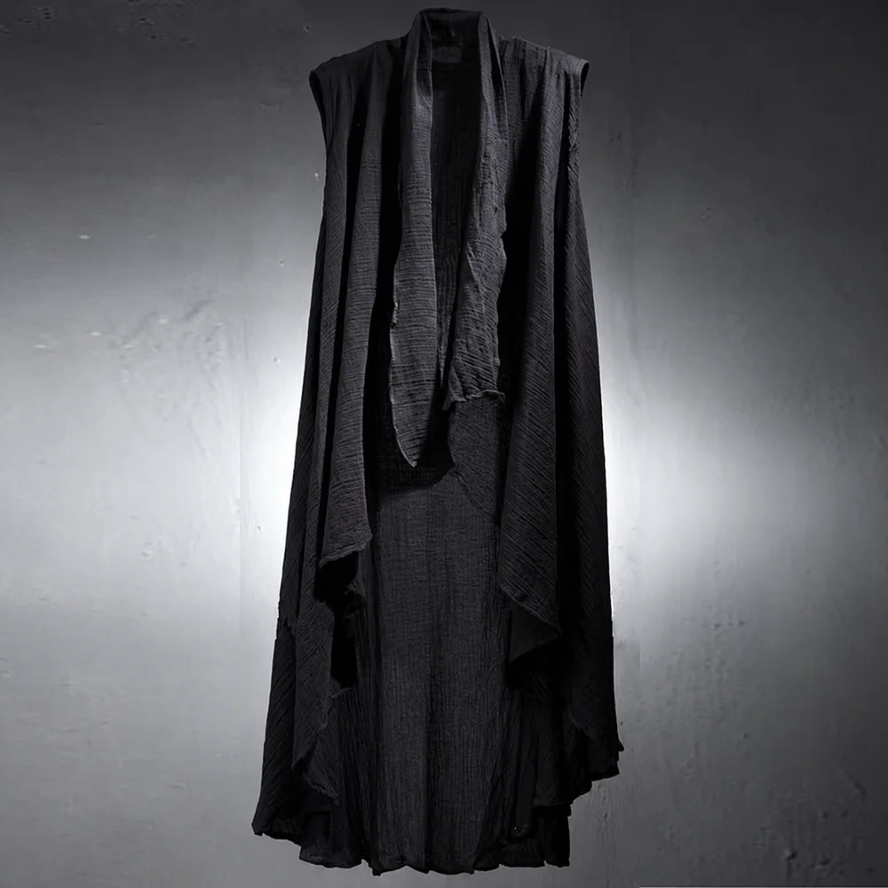 Mens Sleeveless Vest Light Breathable Mid-Length Cape Streetwear Fashion Youth Outerwear Campus Cloak Men'S Clothing 2025 New