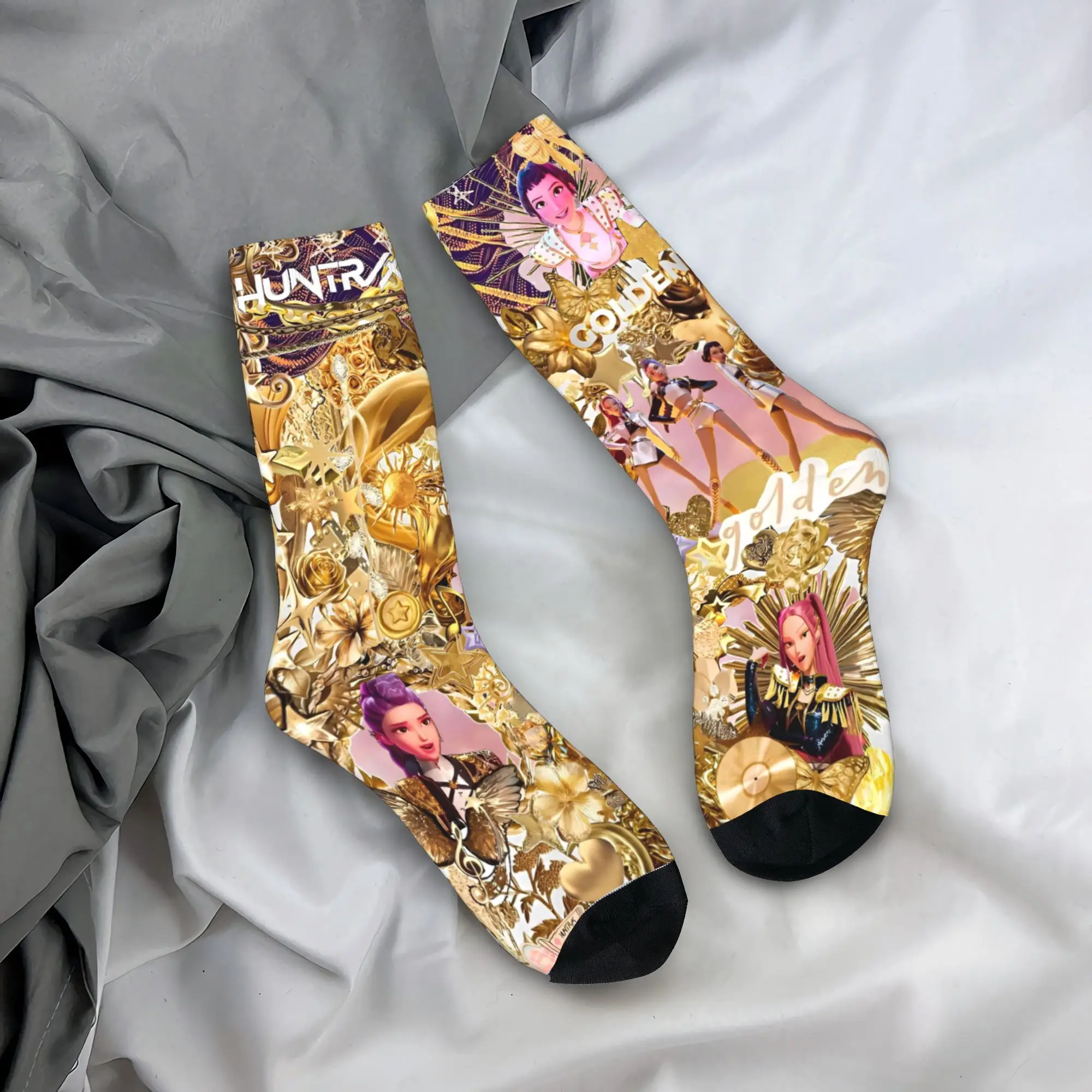 Calzini da uomo KPop Demon Hunters Calze musicali dorate Calzini comodi antiscivolo Calzini da arrampicata stampati divertenti invernali