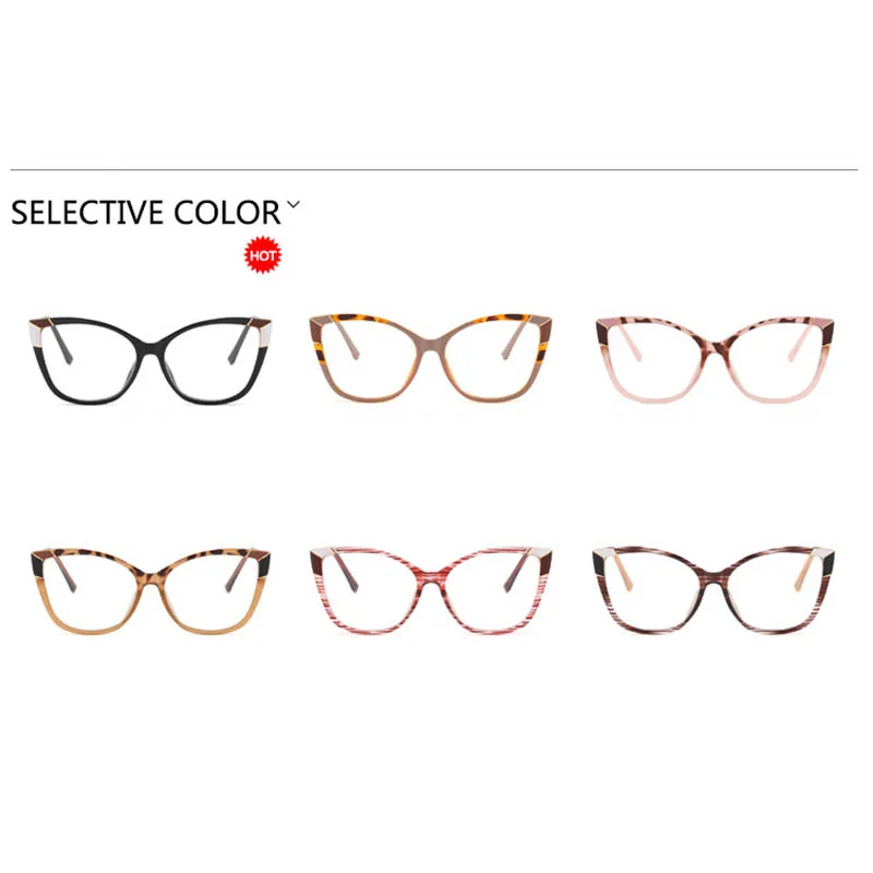 New Arrival Floral Cat Eye Oversized TR90 Women's Glasses Frame Short Sight Eyewear 0 -0.5 -1 -1.25 -1.5 -1.75 -2.0 To -6