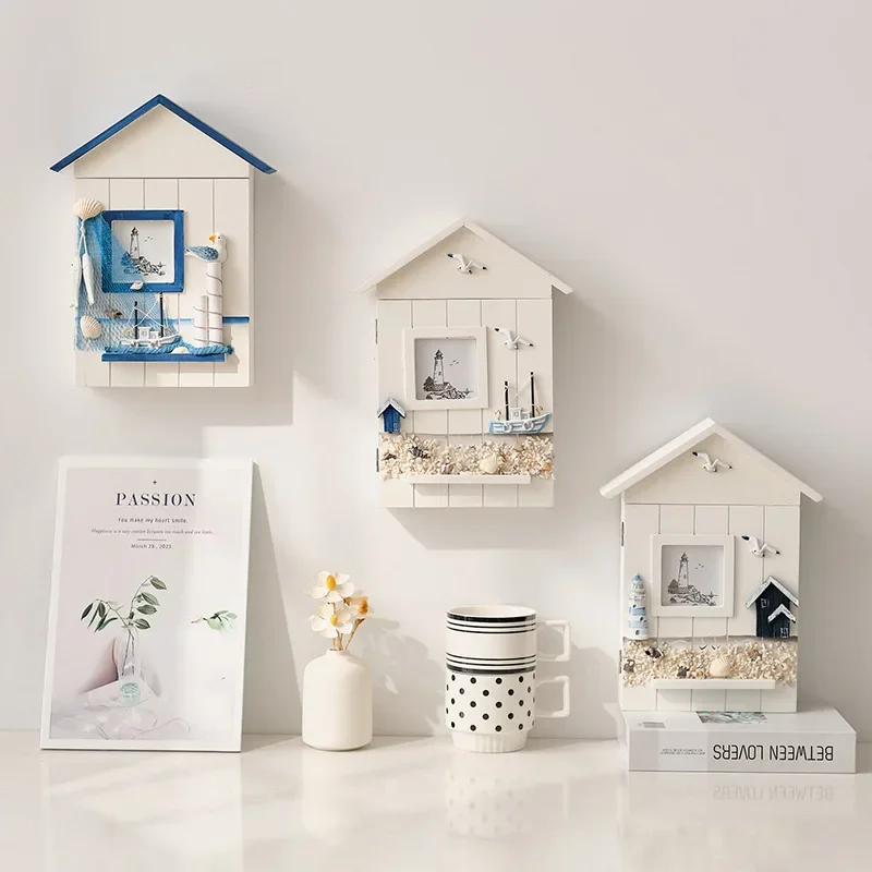 Wall Mounted Key Holder Wooden Box Keys Storge Organizer, Mediterranean Style House Model Statue Home Wall Decor