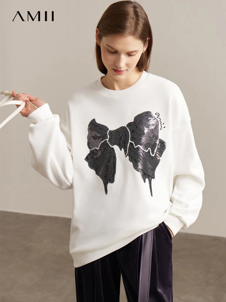 AMII Winter New Sweatshirts For Women 2022 Long Sleeve O-neck Casual Loose Fashion Printed Tops Female Clothing 72270098