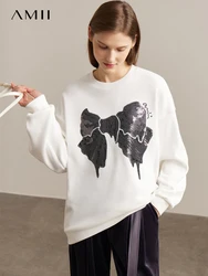 AMII Winter New Sweatshirts For Women 2022 Long Sleeve O-neck Casual Loose Fashion Printed Tops Female Clothing 72270098