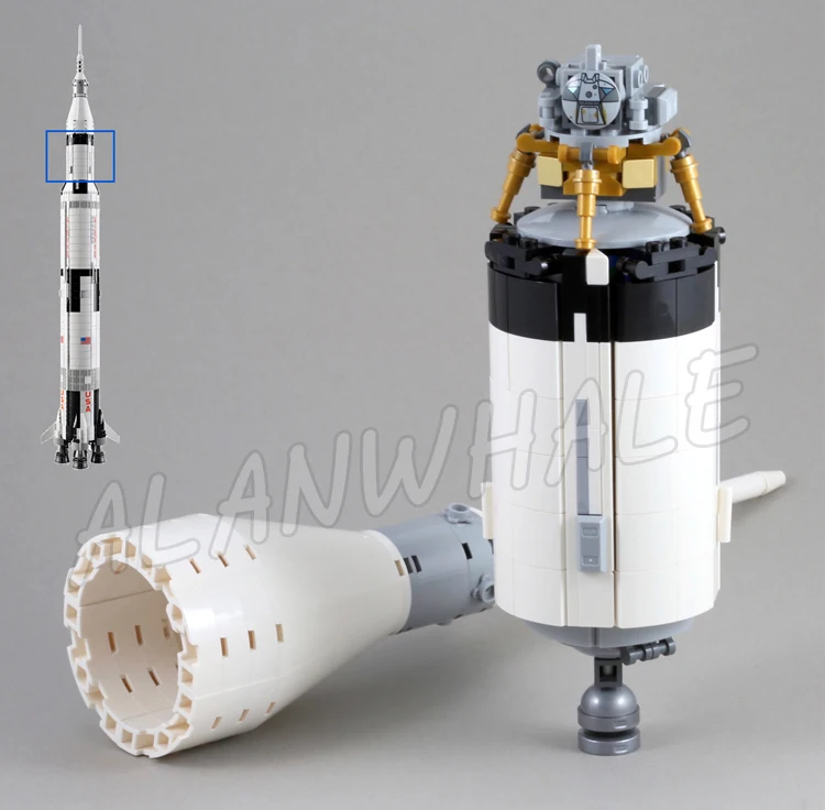 1969-teiliges Ideen Apollo Saturn V Rocket 3-Stufen-Raumstart-Mondlandfahrzeug 37003 Bausteine-Set, kompatibel mit dem Modell