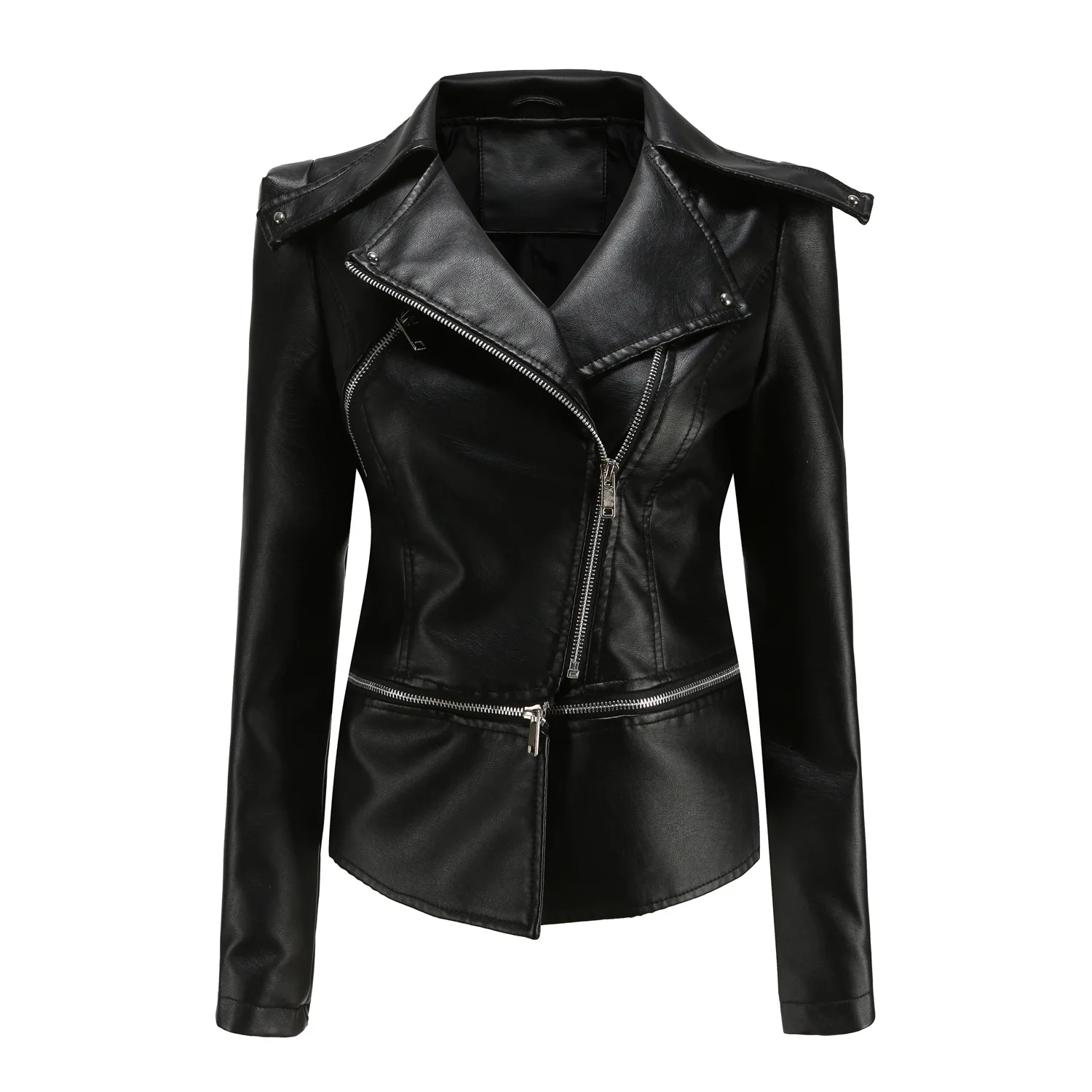 

Casual Rock Women's Faux Leather Jacket Slim Fit Short Streetwear Gothic Pu leather Motorcycle Coat