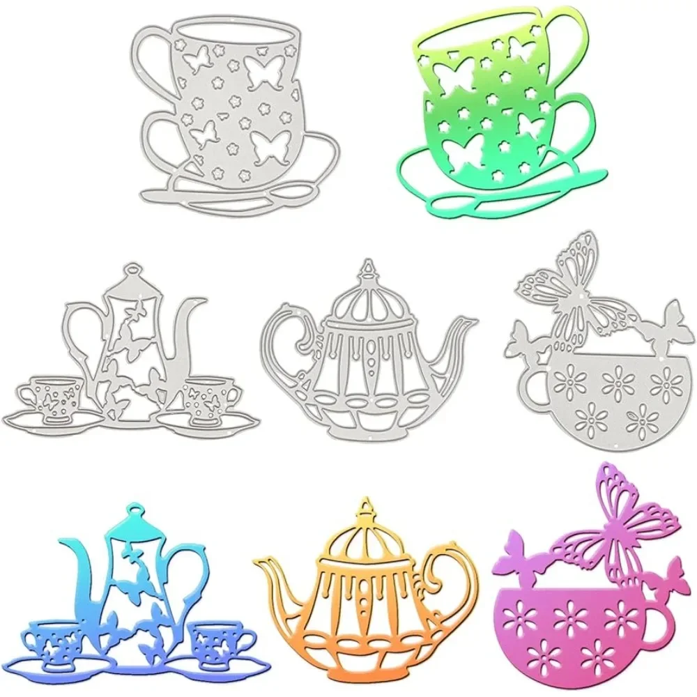 

4Pcs Metal Teapot Tea Cup Cutting Dies Tea Cup with Butterfly Stencil Template for Tea Party Invitations Scrapbook Embossing