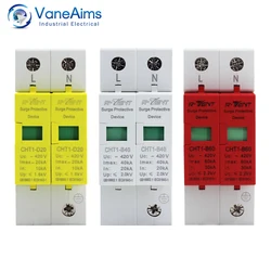 AC SPD 2P House Surge Protector Device Lightning Protection Surge Arrester AC420V 20KA 40KA 60KA for Solar Photovoltaic System