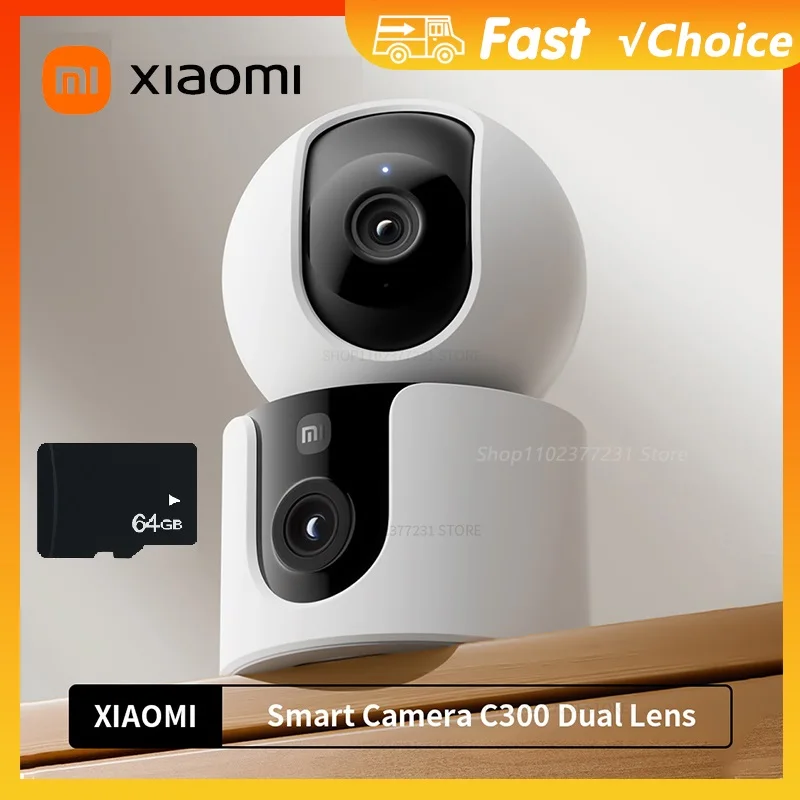 

Xiaomi Mijia C300 Smart Camera Dual Lens PTZ 360° 3 Million pixels Full Color Night Vision WiFi 6 Home Security 64G card