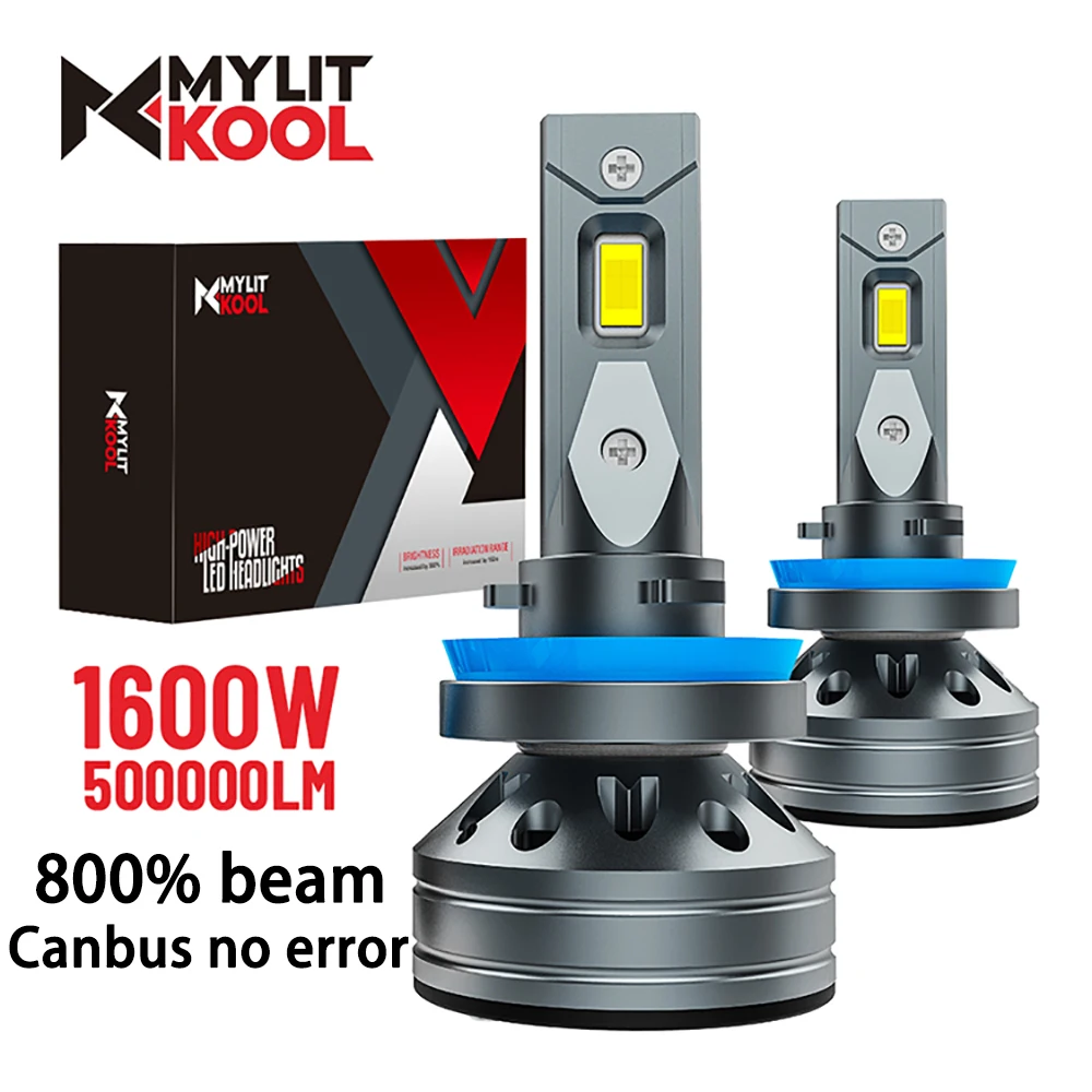 

MYLIT KOOL 500000lm 1600 Вт H7 H4 Светодиодная лампа для фар H1 H11 9005 9006 9012 Автомобильная фара CSP Chip 6000K Белый светодиодный светильник 1:1 Canbus